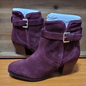 Diba Burgundy Suede Sleek Buckle Booties